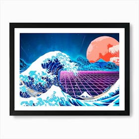 Synthwave Space: The Great Wave off Kanagawa [synthwave/vaporwave/cyberpunk] — aesthetic poster, retrowave poster, neon poster Art Print