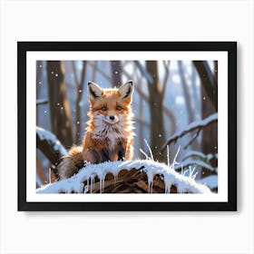 Fox In The Snow 2 Art Print