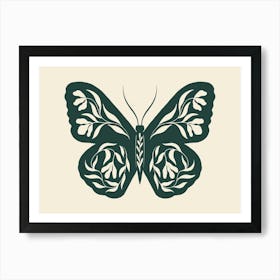 Folk Art Butterfly 02 - Midnight Green Art Print