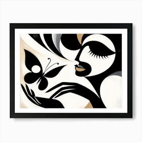 Fabulous Female Portrait Abstract Holding Butterfly Art Print