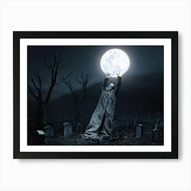 Full Moon Casting Eerie Glow On An Undead Figure Hands Clutching Out From The Dark Soil As Its Grav (1) 2 Art Print