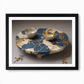 Gold And Blue utensils Art Print