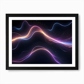 Abstract Digital Image Of Glowing Blue And Orange Waves On A Black Background With Sparkling Particles, Creating A Dynamic And Vibrant Effect Art Print