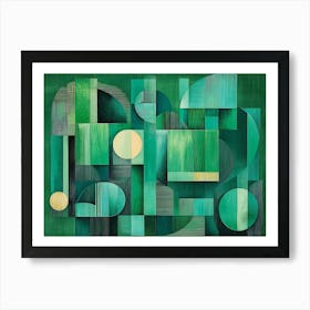 A Green Adorned With An Array Of Geometric Shapes In Emerald, Jade, And Mint Colors 1 Art Print