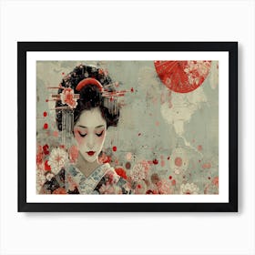 Geisha Grace: Elegance in Burgundy and Grey. Geisha 4 Art Print