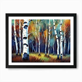 Birch Forest Woods Colorful Nature Trees Creativity Painting Artwork Art Print