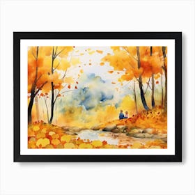 Watercolour Autumn Fall Woods Art Print