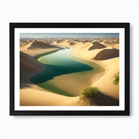 River Flowing Through Sand Dunes Creating A Green Belt Art Print