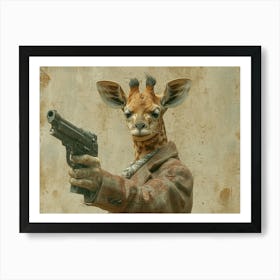 Absurd Bestiary: From Minimalism to Political Satire.Giraffe With Gun 1 Art Print