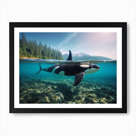 Realistic Photography Of Orca Whale Fin Submerged Out Of The Water Art Print