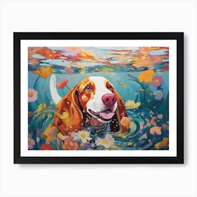 Basset Hound Dog Swimming In The Sea Art Print