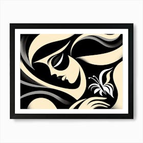 Bold and Dramatic Female Portrait with Butterfly Art Print