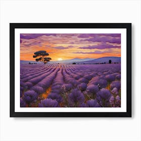 Lavender field with sunset Art Print