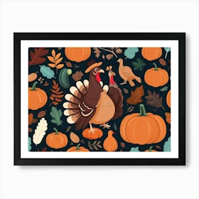 Default Happy Thanksgiving Day Vector Illustration With Turkey 0 Art Print