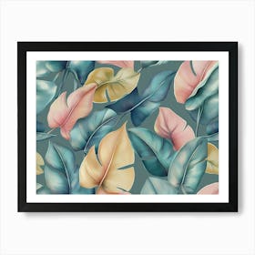 Tropical Exotic Luxury Seamless Pattern With Pastel Color Banana Leaves Palm Colocasia Hand Drawn 3d 1 Art Print