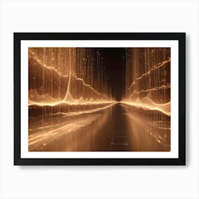 Abstract Image Of A Bright, Colorful, Swirling Line Of Light, Resembling A Digital Energy Wave, In A Dark Space With A Grid Pattern Art Print