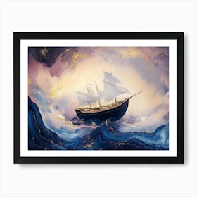 Abstract Marble art Ship In The Sea Art Print