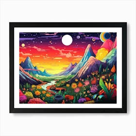 Landscape With Flowers And Planets Art Print