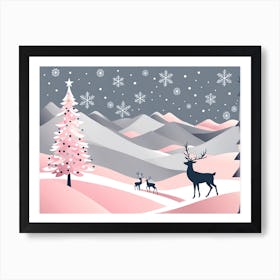 Christmas Tree And Deer, Rein deer, Christmas Tree art, Christmas Tree, Christmas vector art, Vector Art, Christmas art, Christmas Art Print