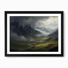 Rustic Mountain Oil Painting Art Print