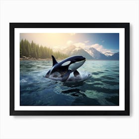 Realistic Orca Whale Photography Splashing Out Of Water Art Print