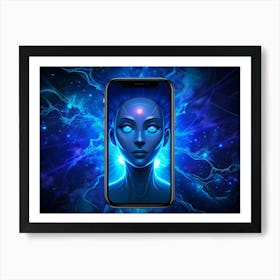 Woman S Face On A Smartphone Screen With A Blue And Purple Background 1 Art Print