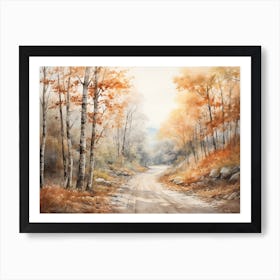 A Painting Of Country Road Through Woods In Autumn 23 Art Print