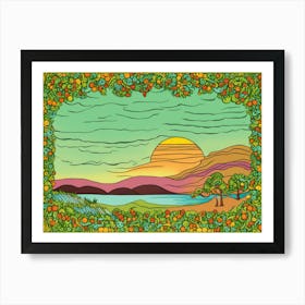 Sunset On The Lake Painting Colors Box Green Art Print