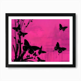 Pink And Black Butterflies 3 Art Print