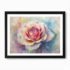 Pink Rose Watercolor Painting Art Print