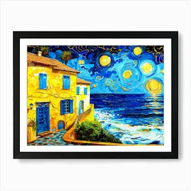 Seaside Village - Stars At Night Art Print