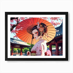 Japanese Girl With Umbrella Art Print