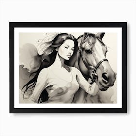 Woman With A Horse Art Print