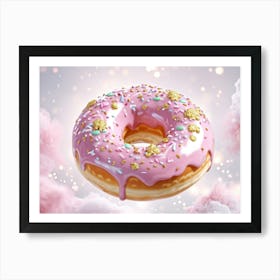 Whimsical 3d Illustration Of A Glazed Donut Porcelain Texture With Gold Accents Speckled With Spri Art Print