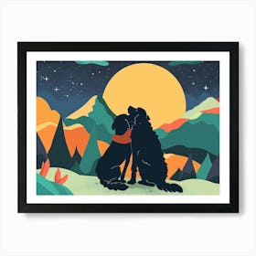 Dog Kissing At The Moon Art Print