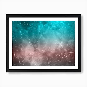 Aqua Black Galaxy Space Background Art Print