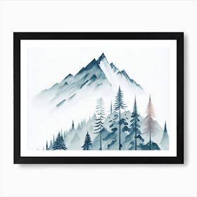 Mountain And Forest In Minimalist Watercolor Horizontal Composition 220 Art Print