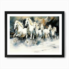 Stampede Stallions - White Horses Running Art Print
