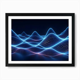 A Grid Of Blue And Pink Glowing Lines Forming An Abstract, Undulating Landscape That Seems To Pulse With Light And Energy Art Print