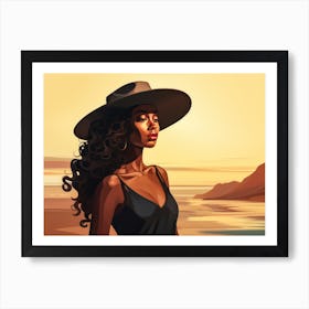 Illustration of an African American woman at the beach 40 Art Print