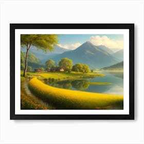 Reflections of Nature: A Serene Landscape Painting Art Print