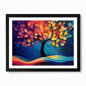 Elegant Colorful Tree with Colorful Leaves Art Print