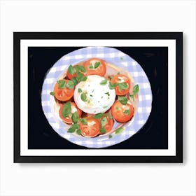 A Plate Of Caprese Salad, Top View Food Illustration, Landscape 3 Art Print