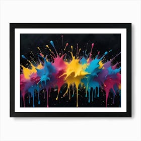 Abstract Image Of A Colorful Paint Explosion With Pink, Blue, Yellow, And Purple Splatters, Creating A Vibrant And Dynamic Effect Art Print