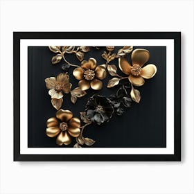 Gold And Black Flowers 4 Art Print