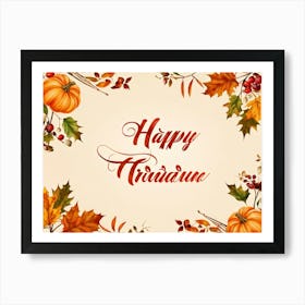 Calligraphy Of Happy Thanksgiving In Elegant Flowing Script Intertwined With Autumnal Motifs Suc (2) Art Print