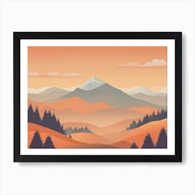 Misty mountains horizontal background in orange tone 37 Art Print