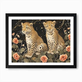 Floral Animal Illustration Leopard 1 Art Print