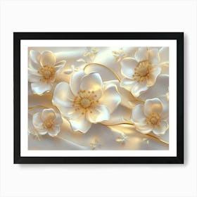 White Flowers Wallpaper Art Print