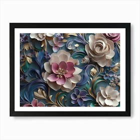 A Beautiful 3d Luxury Floral Seamless Pattern Background, Colorful 3d Wrap 1 Art Print